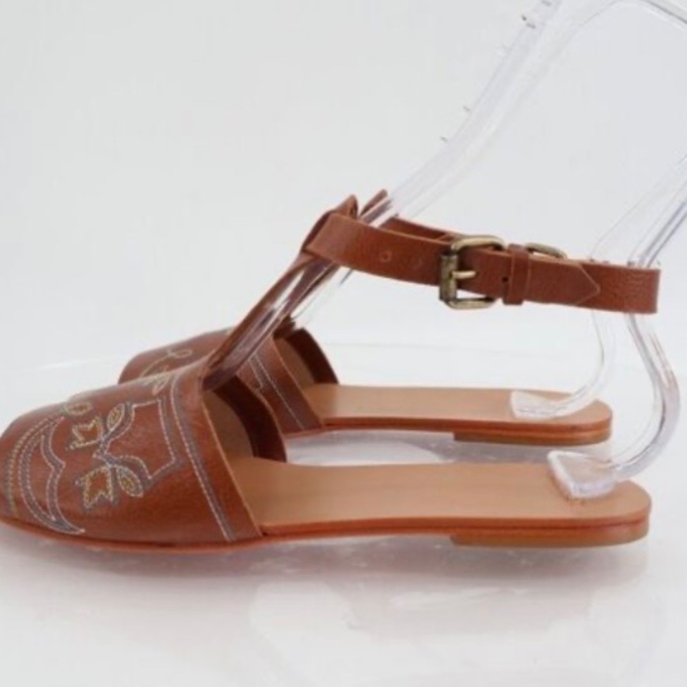 The GREAT brown leather western embroidered sandals size 7 - Picture 8 of 9